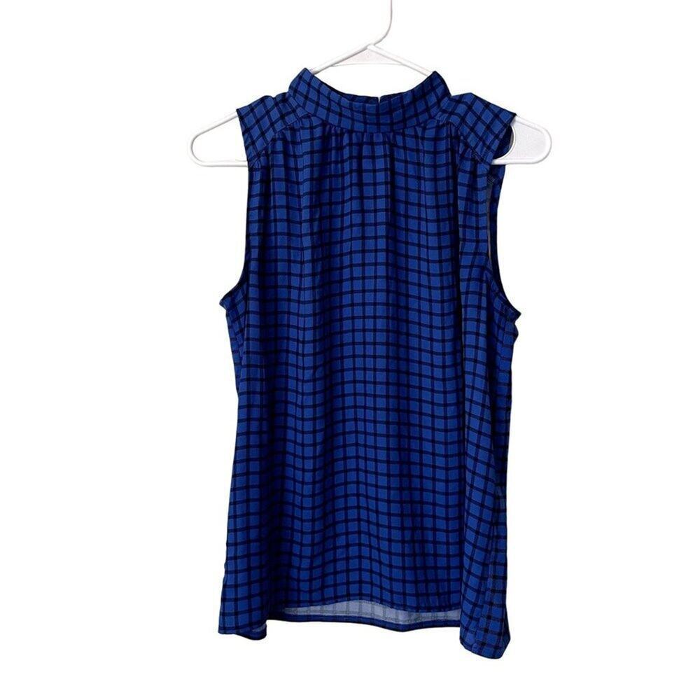 Ann Taylor black and blue checkered business casual blouse sleeveless summer